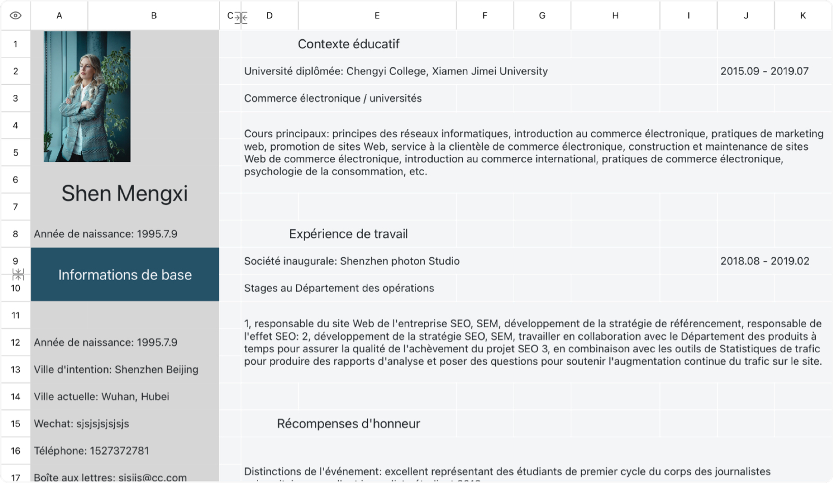 CV personnel recherche d'emploi
